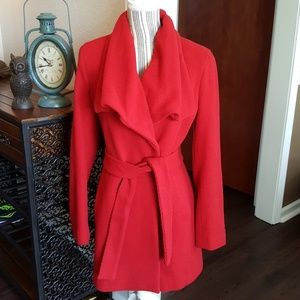 Calvin Klein Red Wool Blend Wrap Coat/Jacket SM